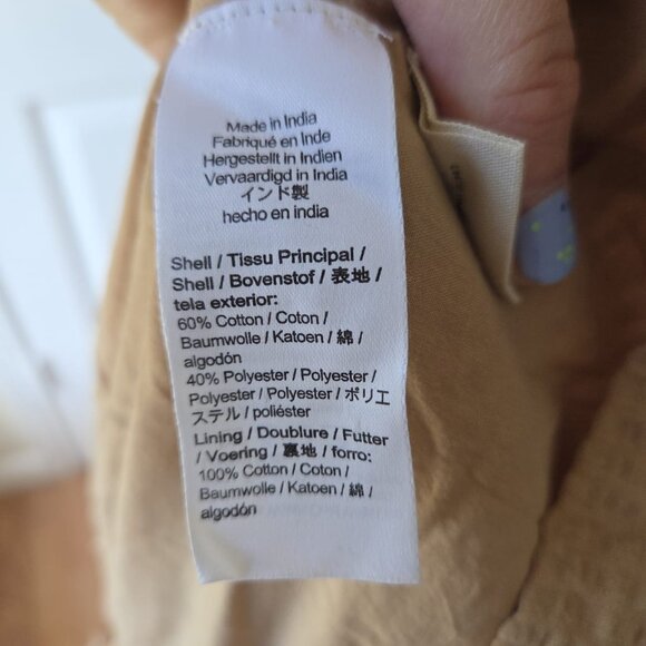 Madewell Dress 2XL Mini Seersucker Puff-Sleeve Cutout Tan Brown Plus Size - Picture 9 of 9